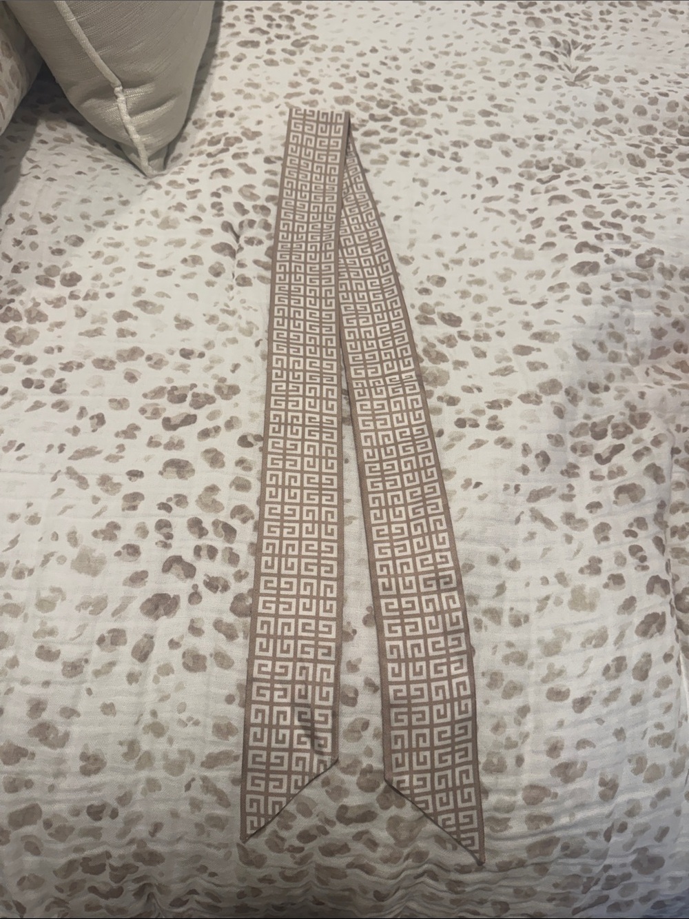 Givenchy Beige & Cream Greek Key Silk Scarf Tie